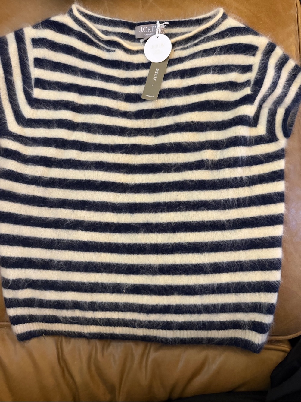 J CREW SMALL Brushed cashmere boatneck T-shirt in stripe CR239 $148 - Picture 4 of 7